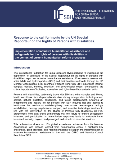 IF Response to the call for inputs by the UN Special Rapporteur on the Rights of Persons with Disabilities.
