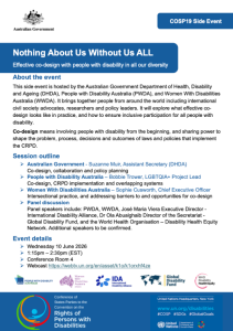 flyer of Event: Nothing about us without us ALL: effective co-design with people with disability in all our diversity, co-organized by Australian